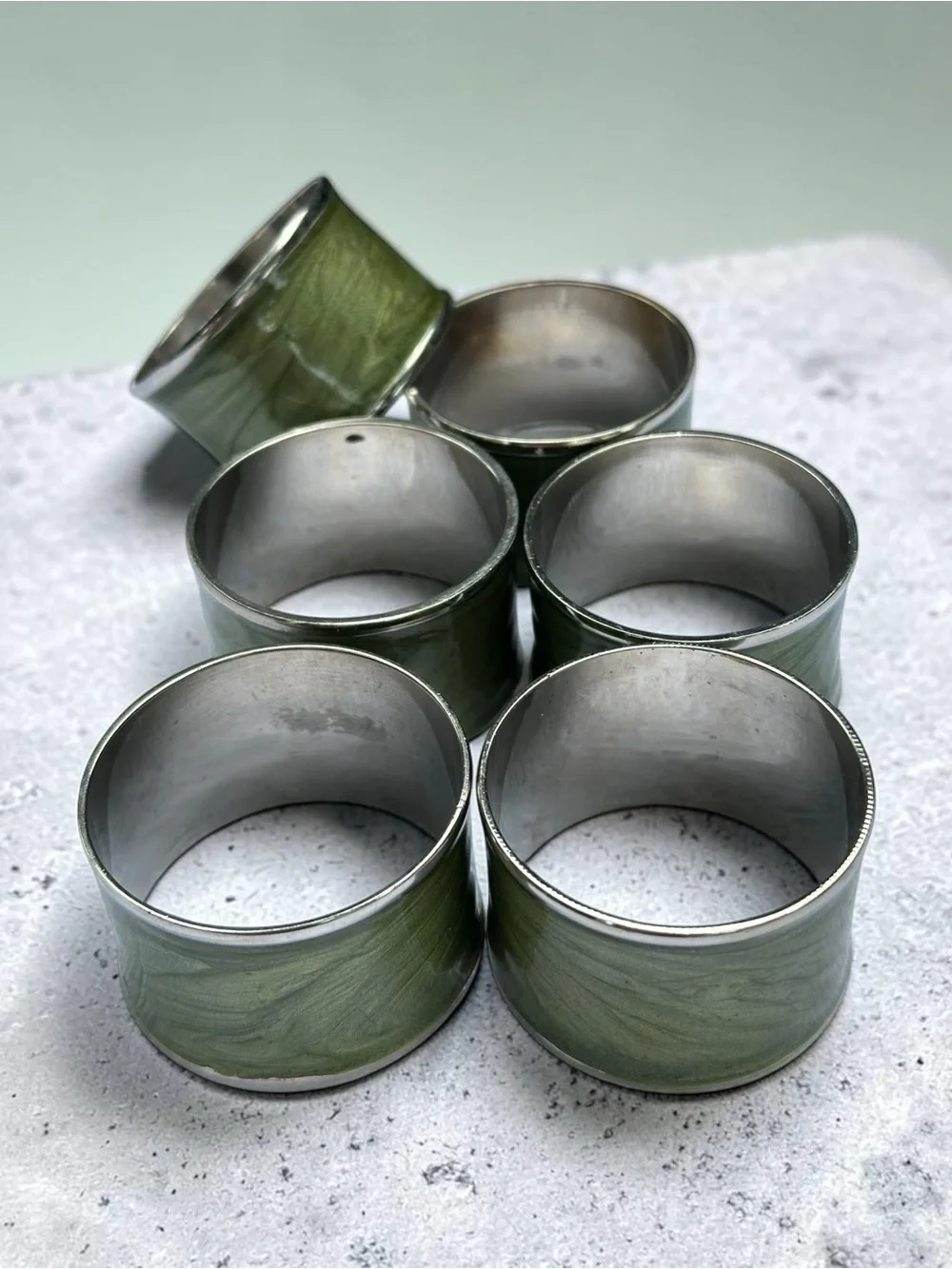 Bodrum Green Enamel Napkin Rings Set of 6